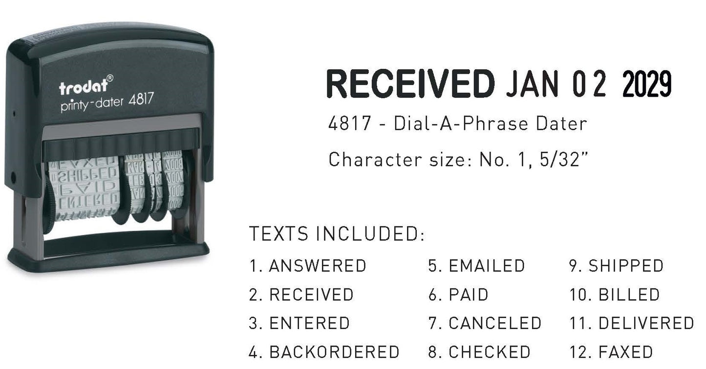 HOME & OFFICE SELF INKING DIAL-A-PHRASE DATE STAMP