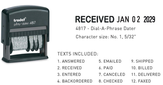 HOME & OFFICE SELF INKING DIAL-A-PHRASE DATE STAMP